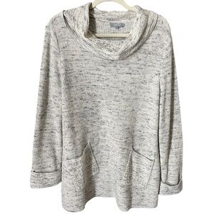 Habitat Size Medium Marled Cream Gray Waffle Knit Cowl Neck Tunic Cozy Sweater